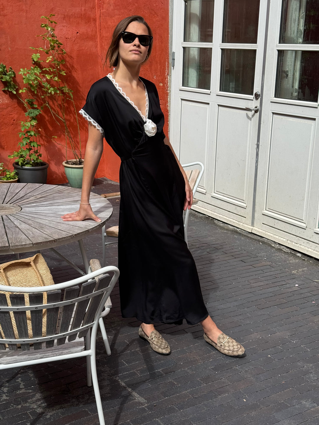 The Genus Rosa Satin Dress in Black