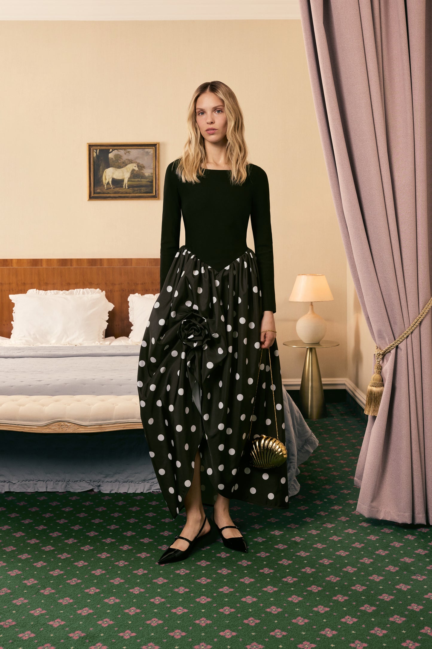 Aurora Maxi Dress in Black Polka Dot