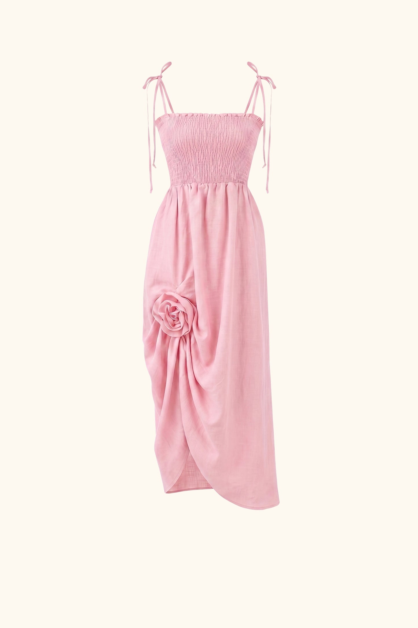Atlanta Linen Strap Dress with Rose in pink