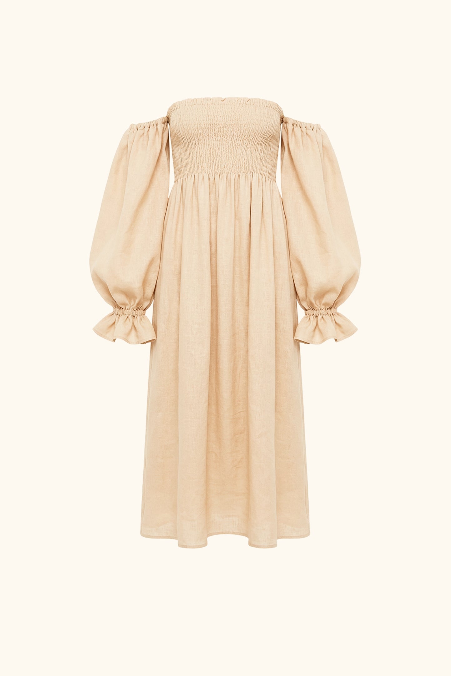 Atlanta Linen Dress with Hair Ribbon in Beige