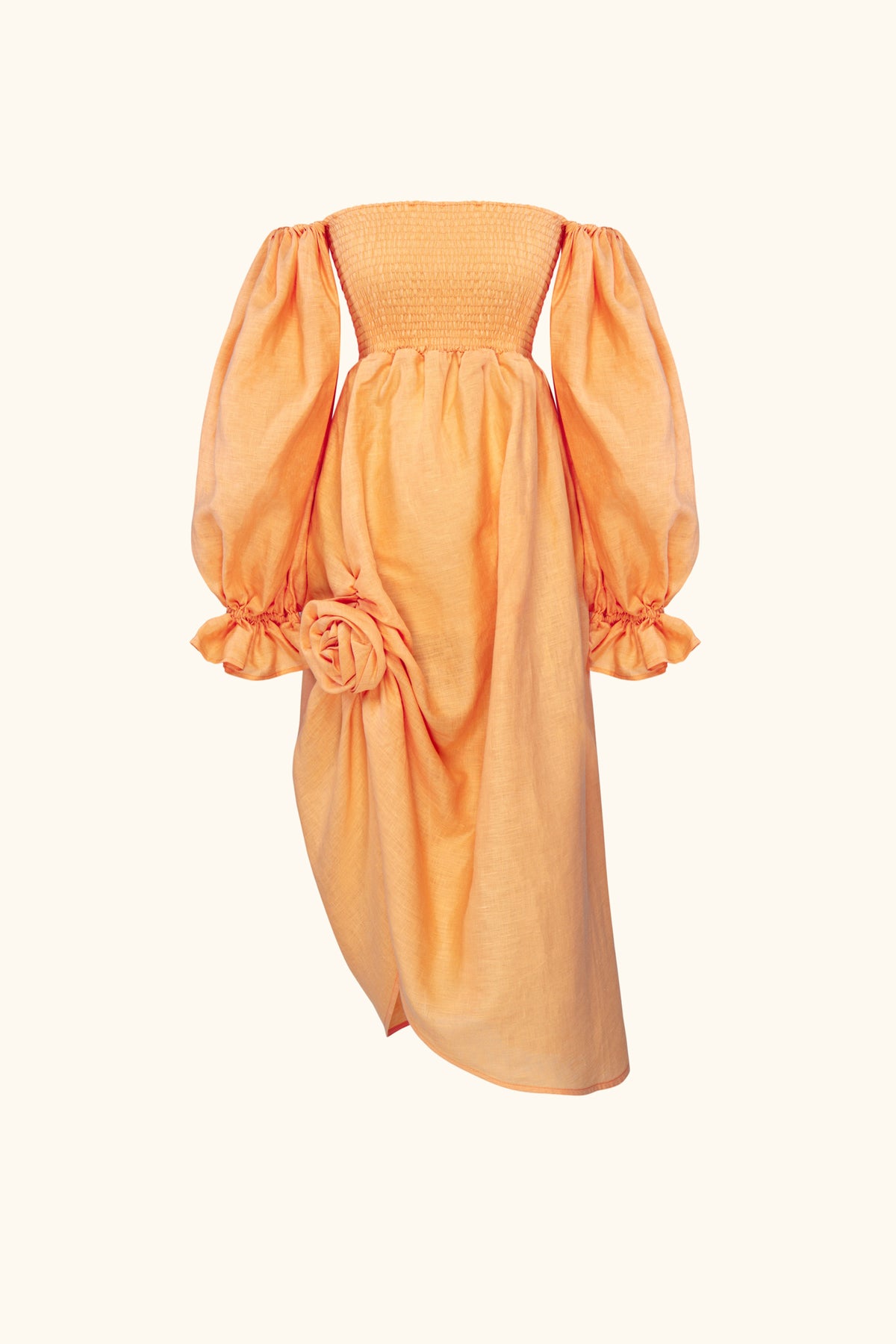 Atlanta Linen Dress with Rose Detail in Coral