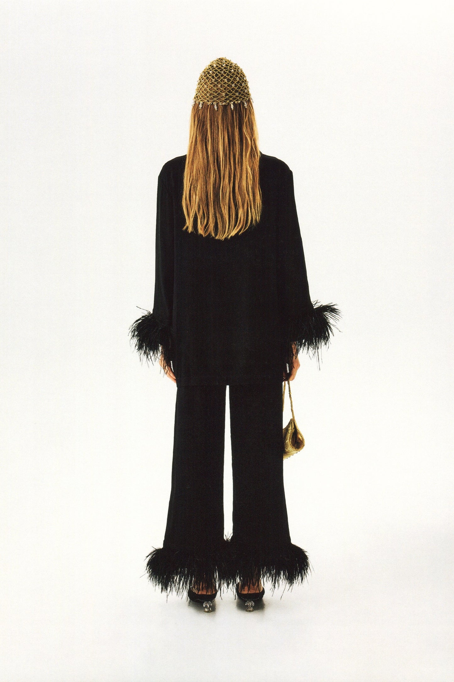 Party Pajamas Set with Detachable Feathers in Black