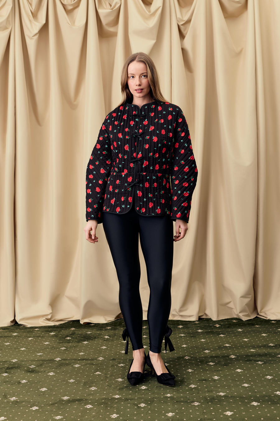 Hebao Quilted Jacket in Poppies Print