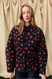 Hebao Quilted Jacket in Poppies Print