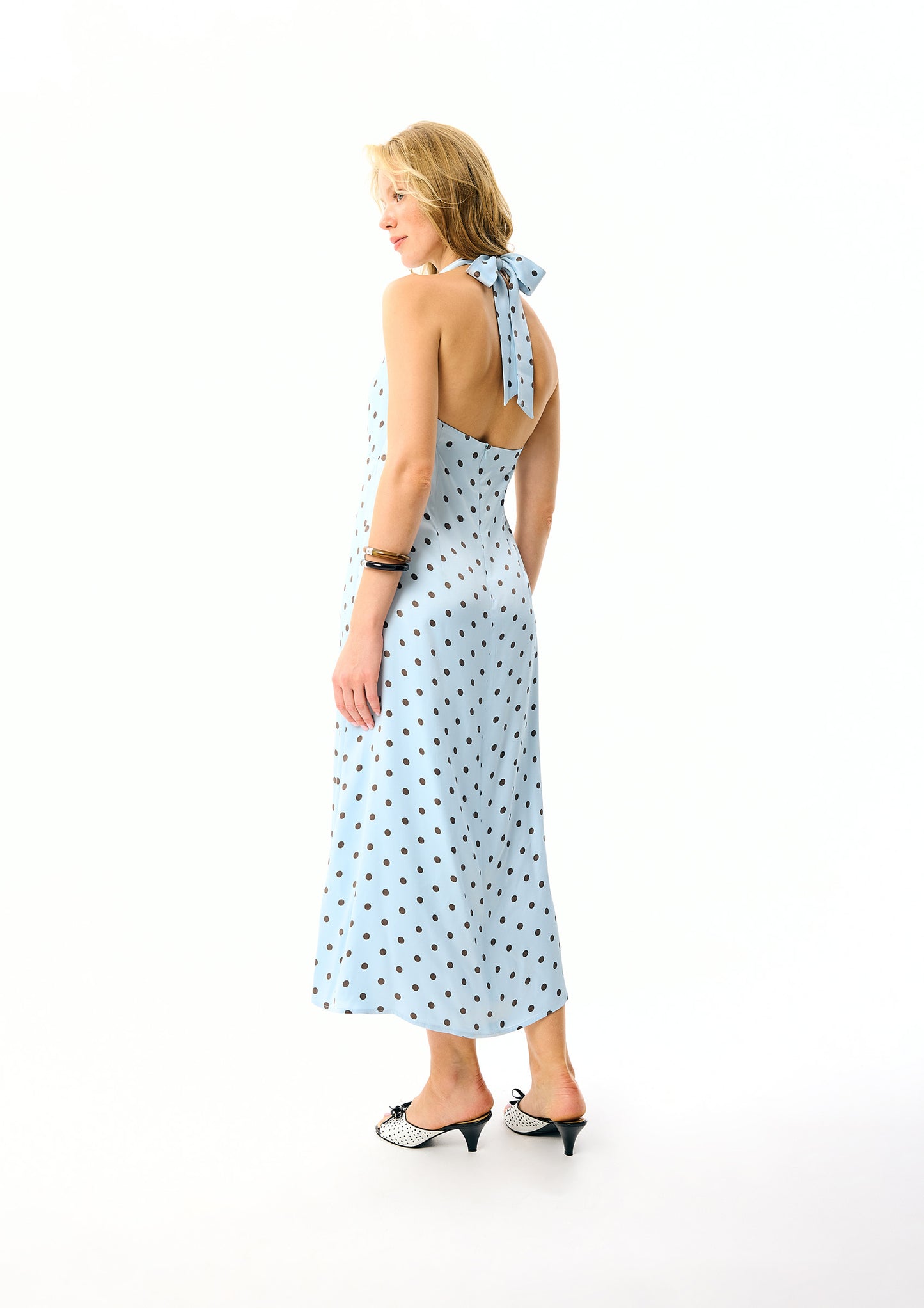 Jardin Halterneck Maxi Dress in Blue with Polka Dot