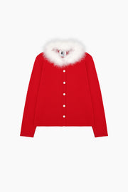 Miss Kitty Cardigan with Detachable Feathers in Red