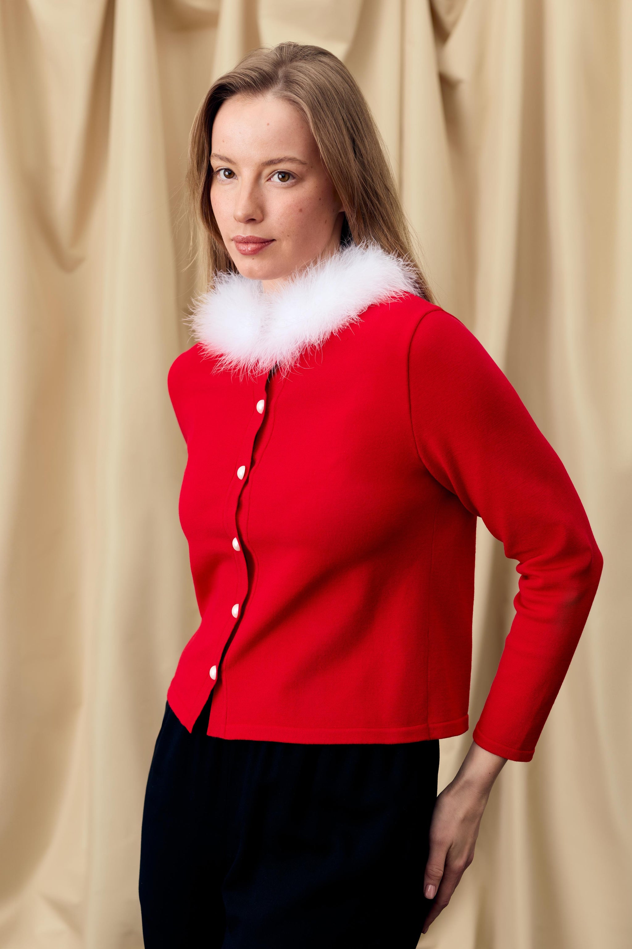 Miss Kitty Cardigan with Detachable Feathers in Red