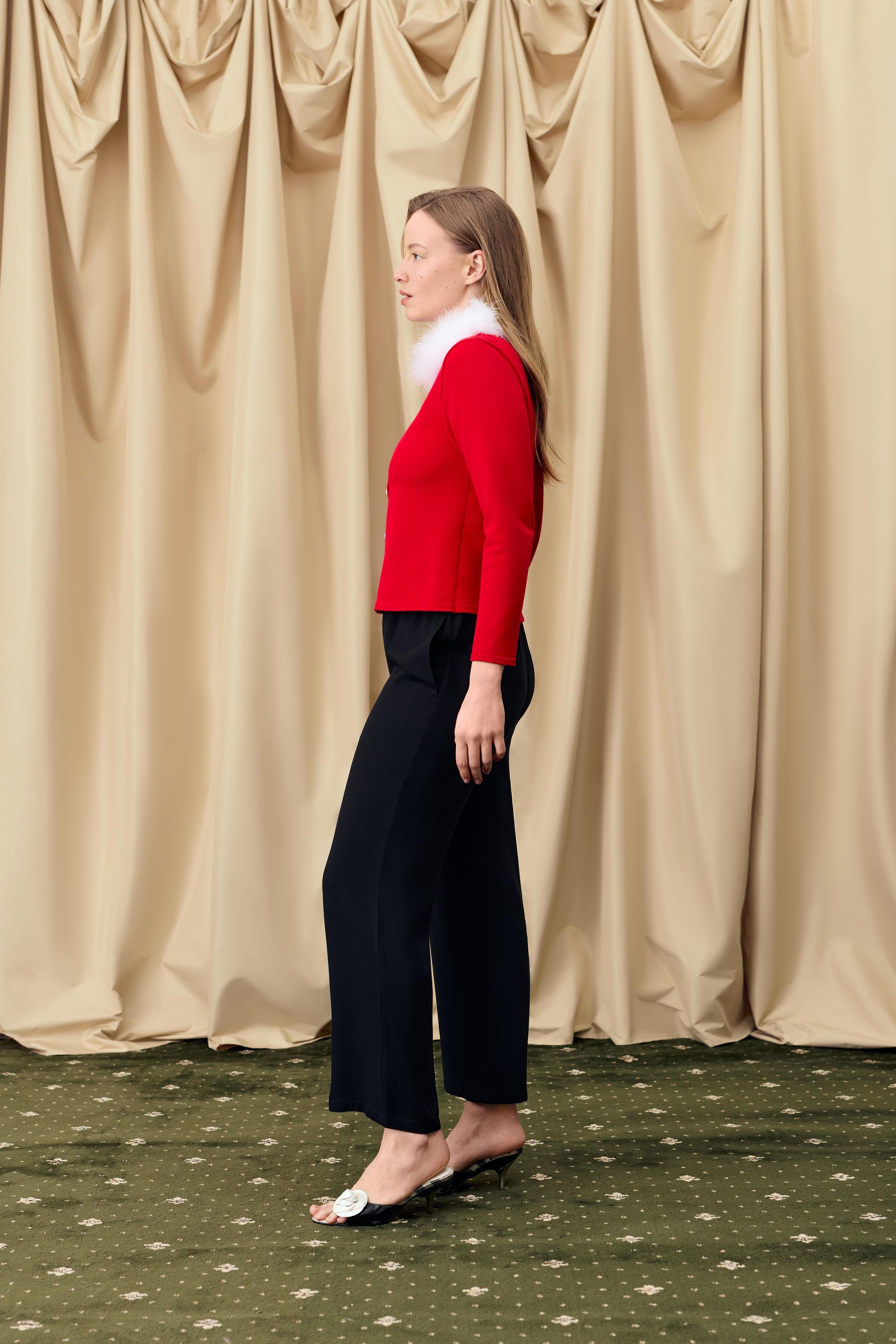 Miss Kitty Cardigan with Detachable Feathers in Red