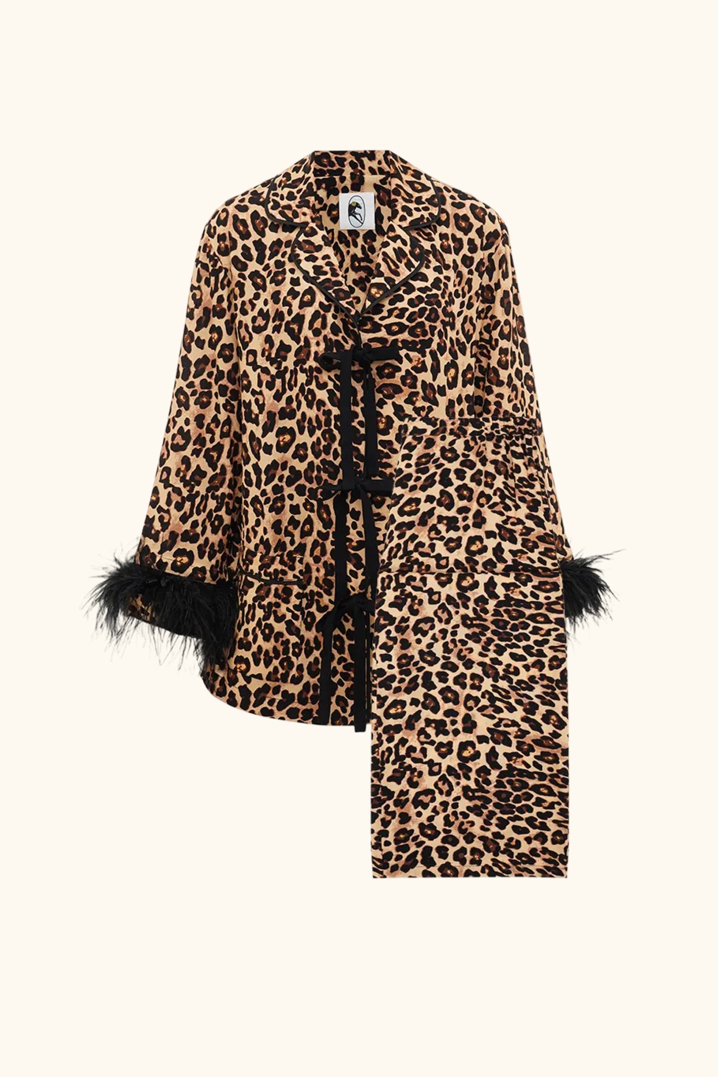 The Bow Pajamas Set with Detachable Feathers in Leopard