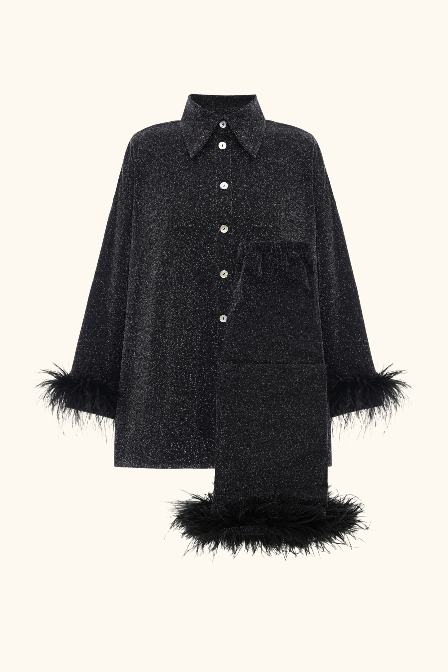 Cosmos Oversized Metallic Jersey Pajama Set in Black