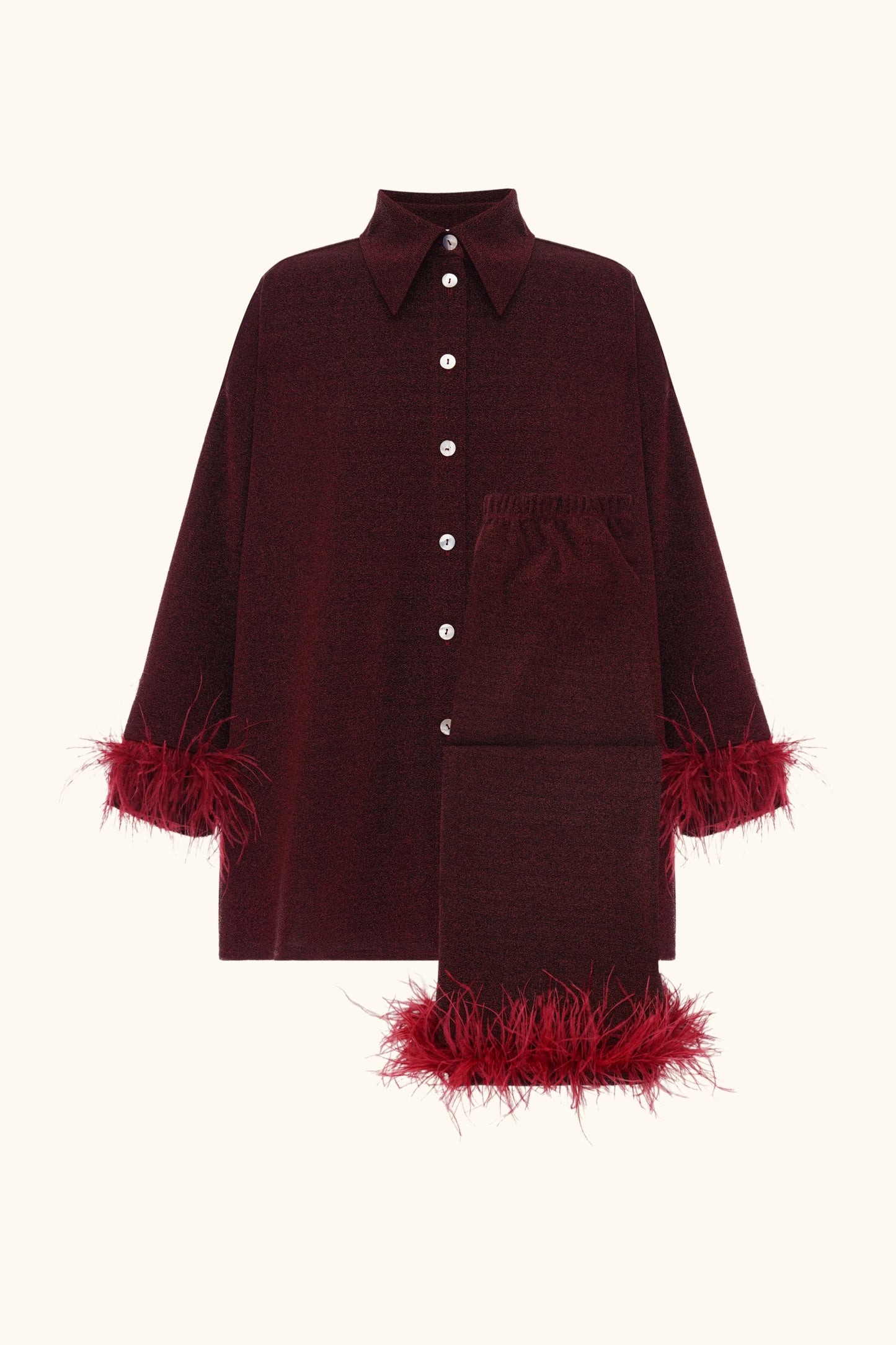 Cosmos Oversized Lurex Pajama Set in Burgundy