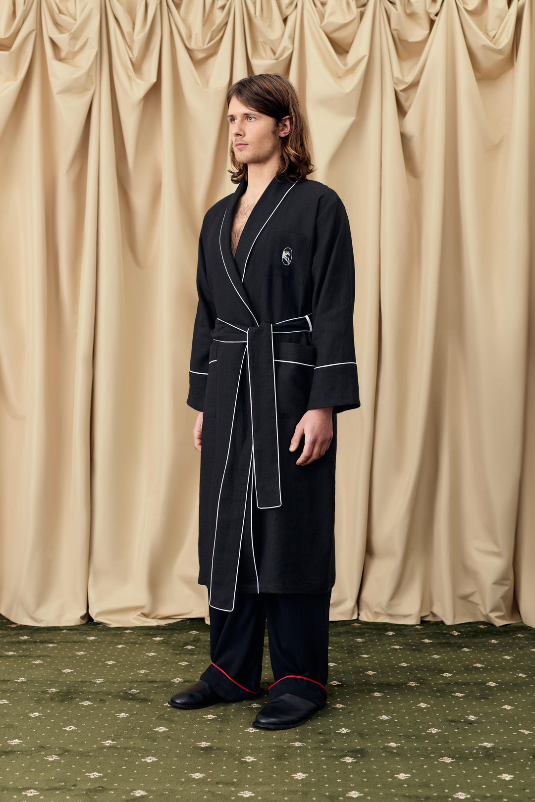 Paros Linen Unisex Robe in Black