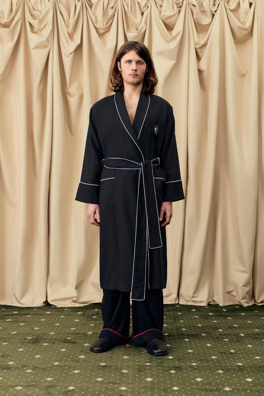 Paros Linen Unisex Robe in Black