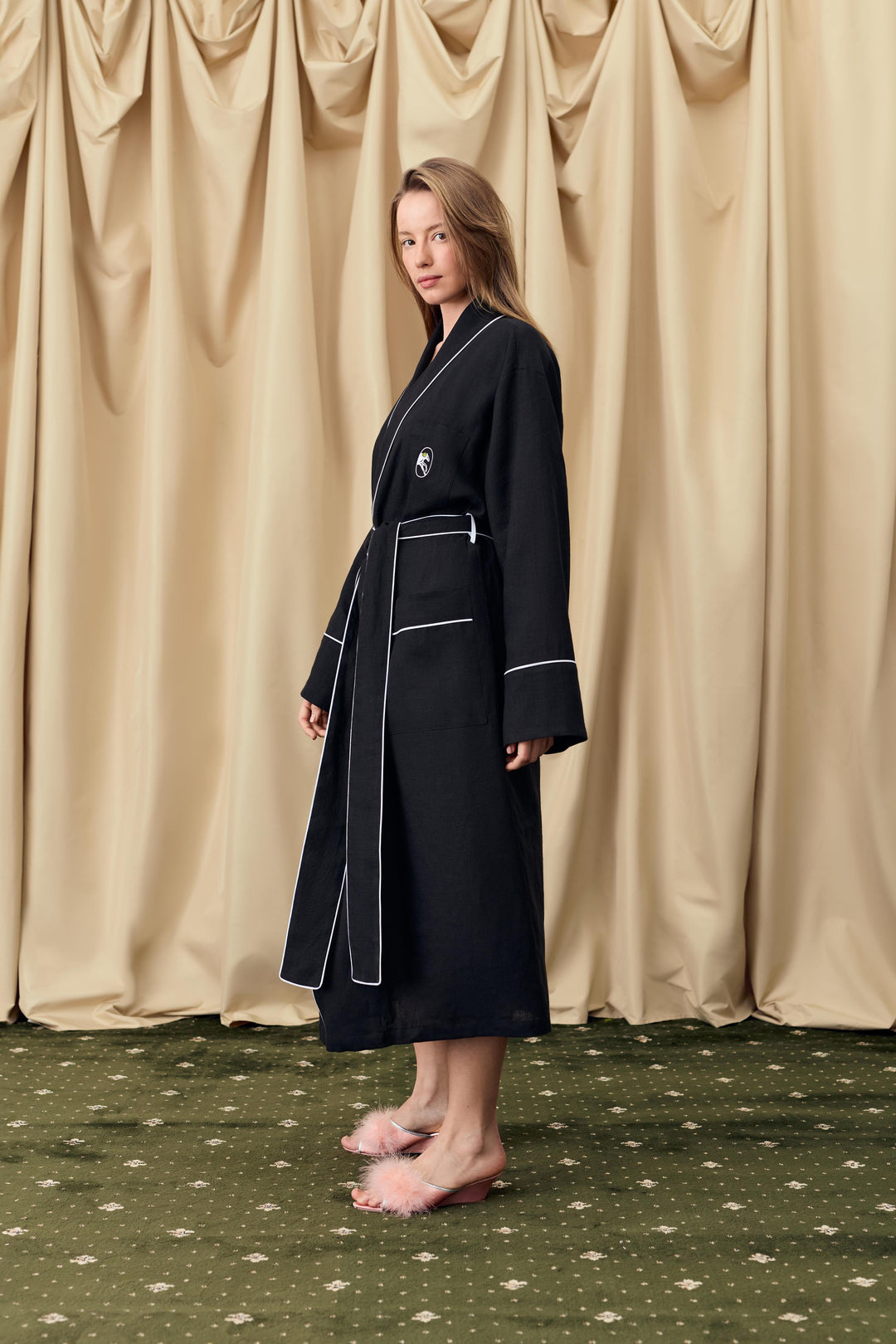 Paros Linen Unisex Robe in Black