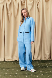 Paros Linen Unisex Pajama Shirt in Blue