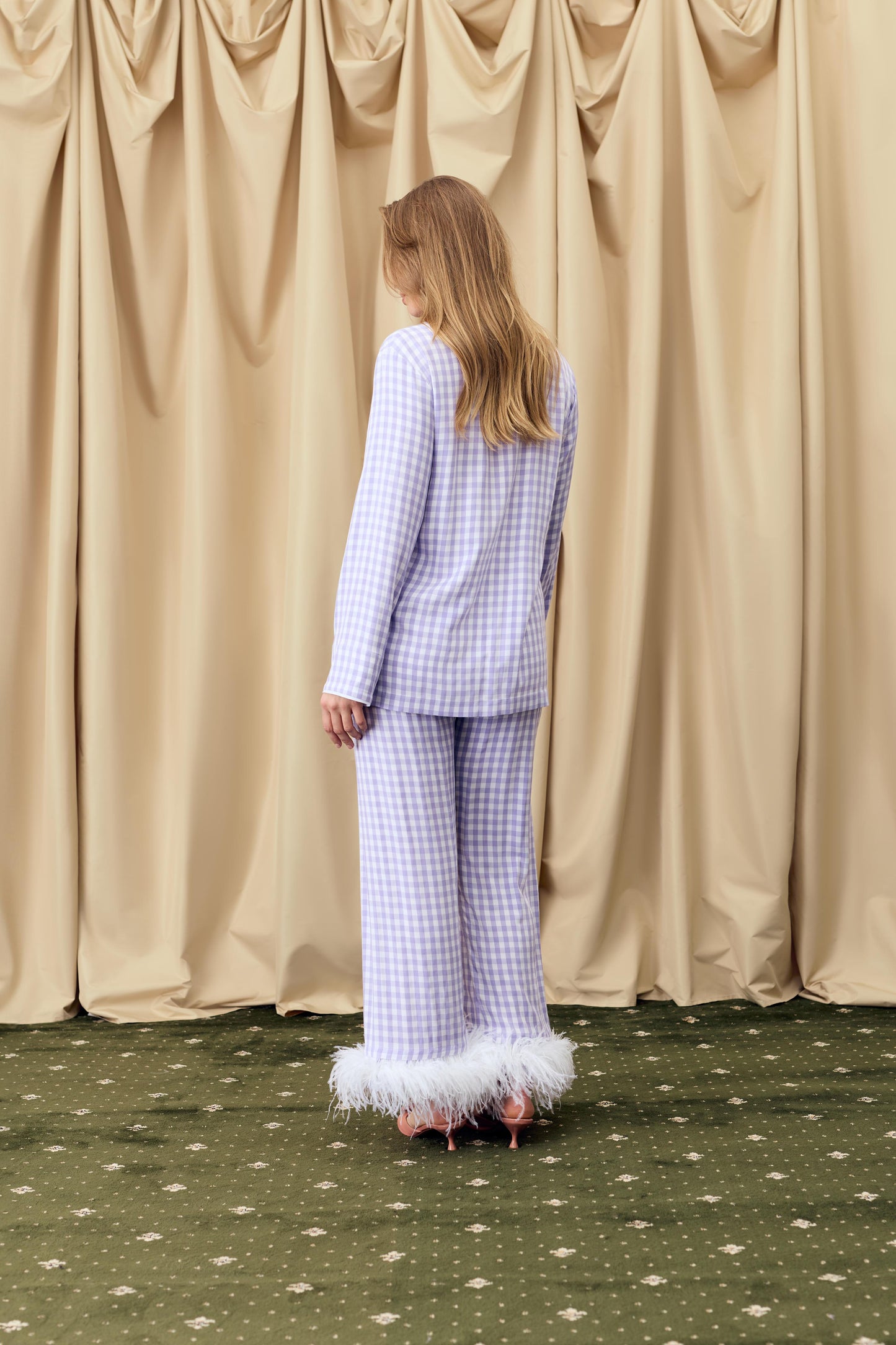 Party Pajama Set with Detachable Feathers in Lavender Vichy
