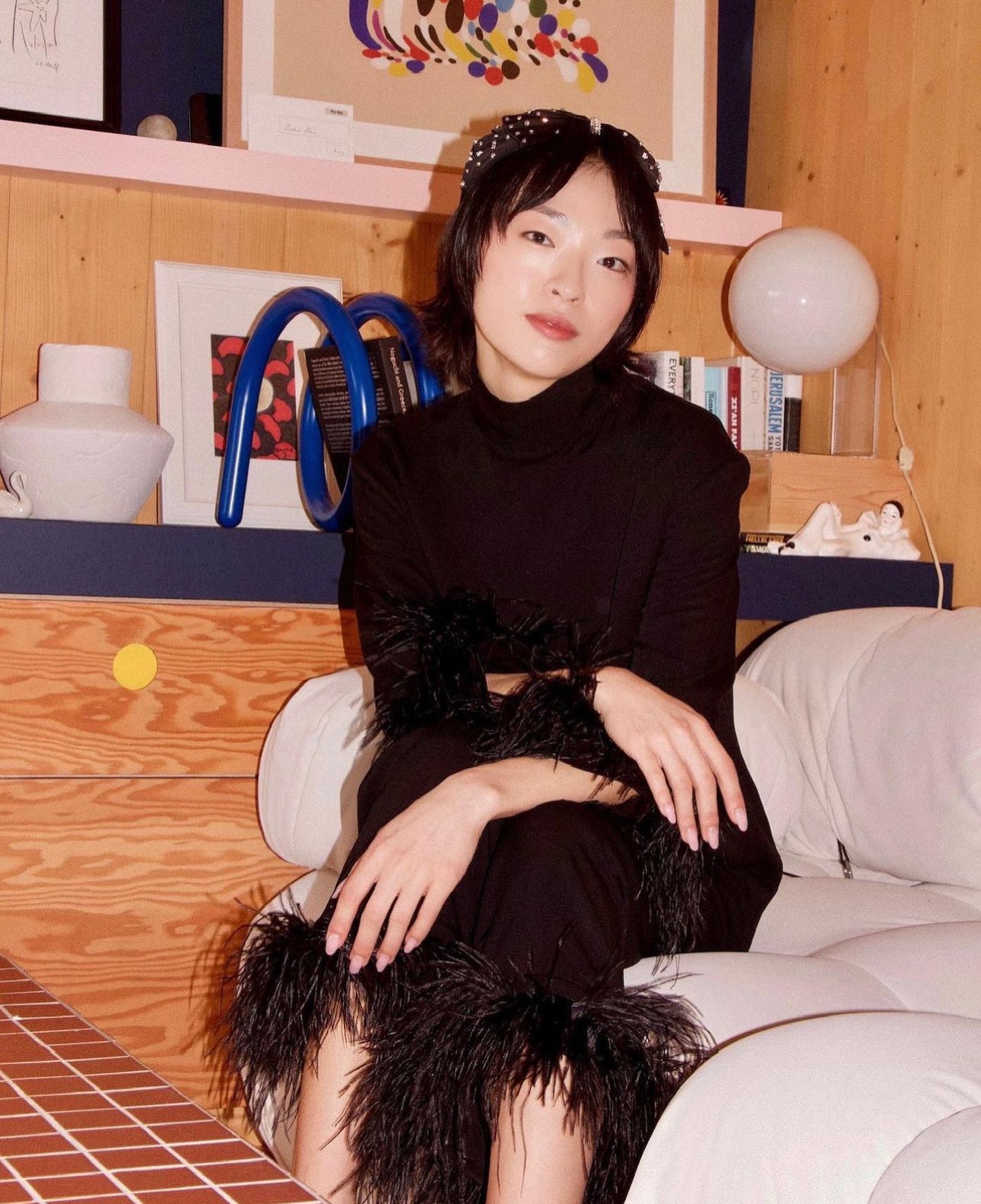 Black Tie Pajamas with Detachable Feathers in Black