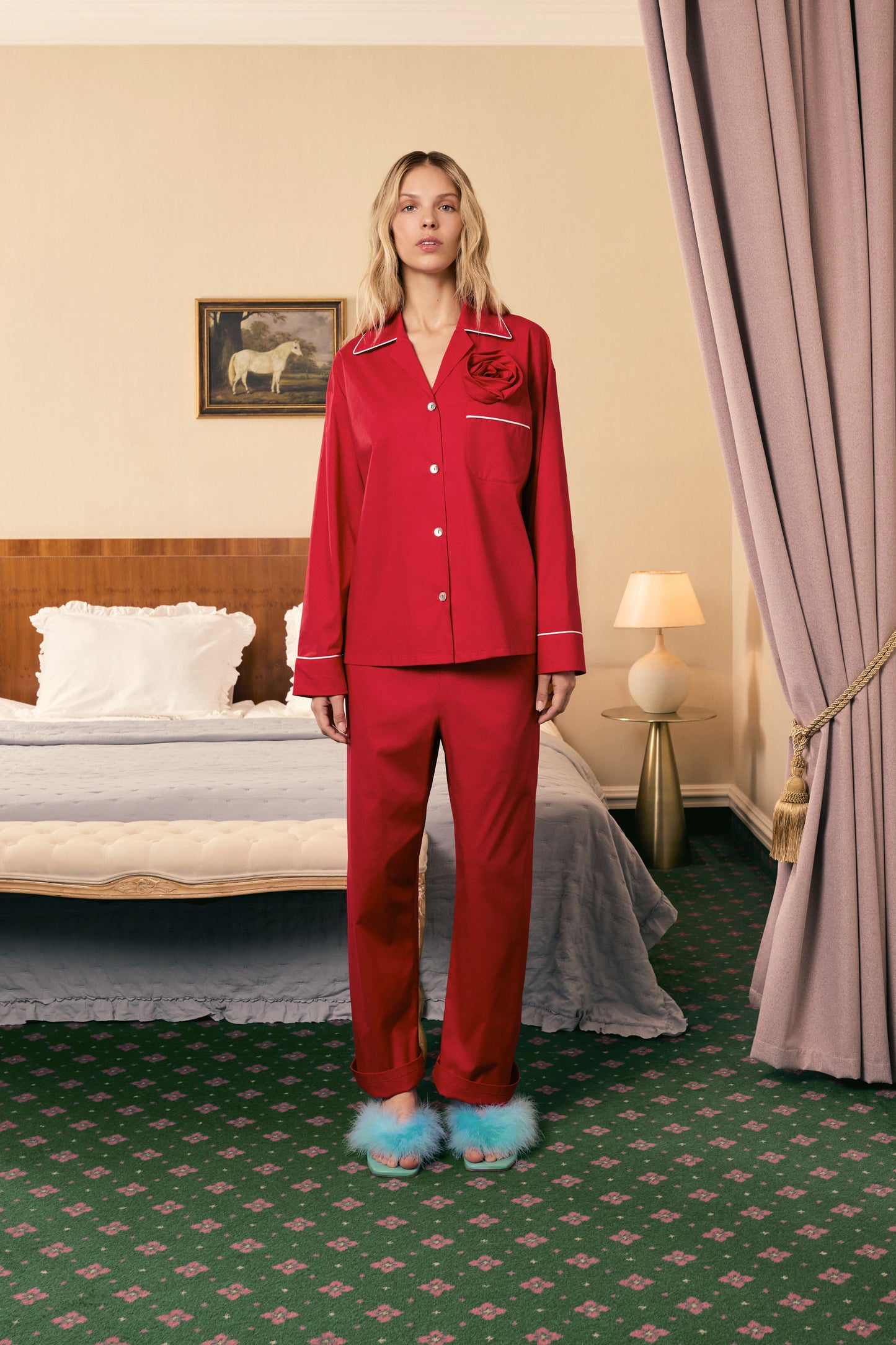 The Rose Cotton Pajama Set in Red