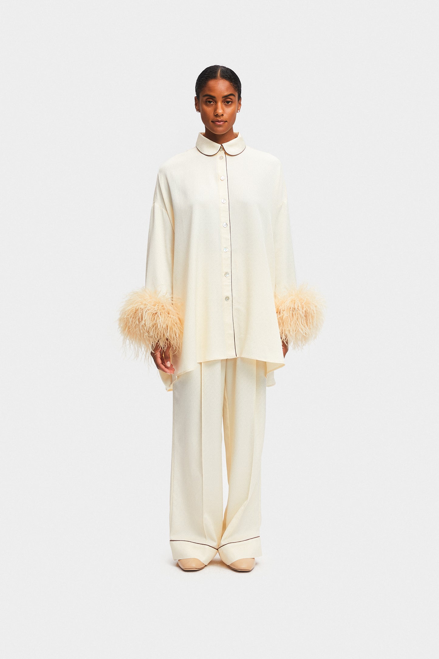 Pastelle Oversized Jacquard Shirt Dress in Pearl