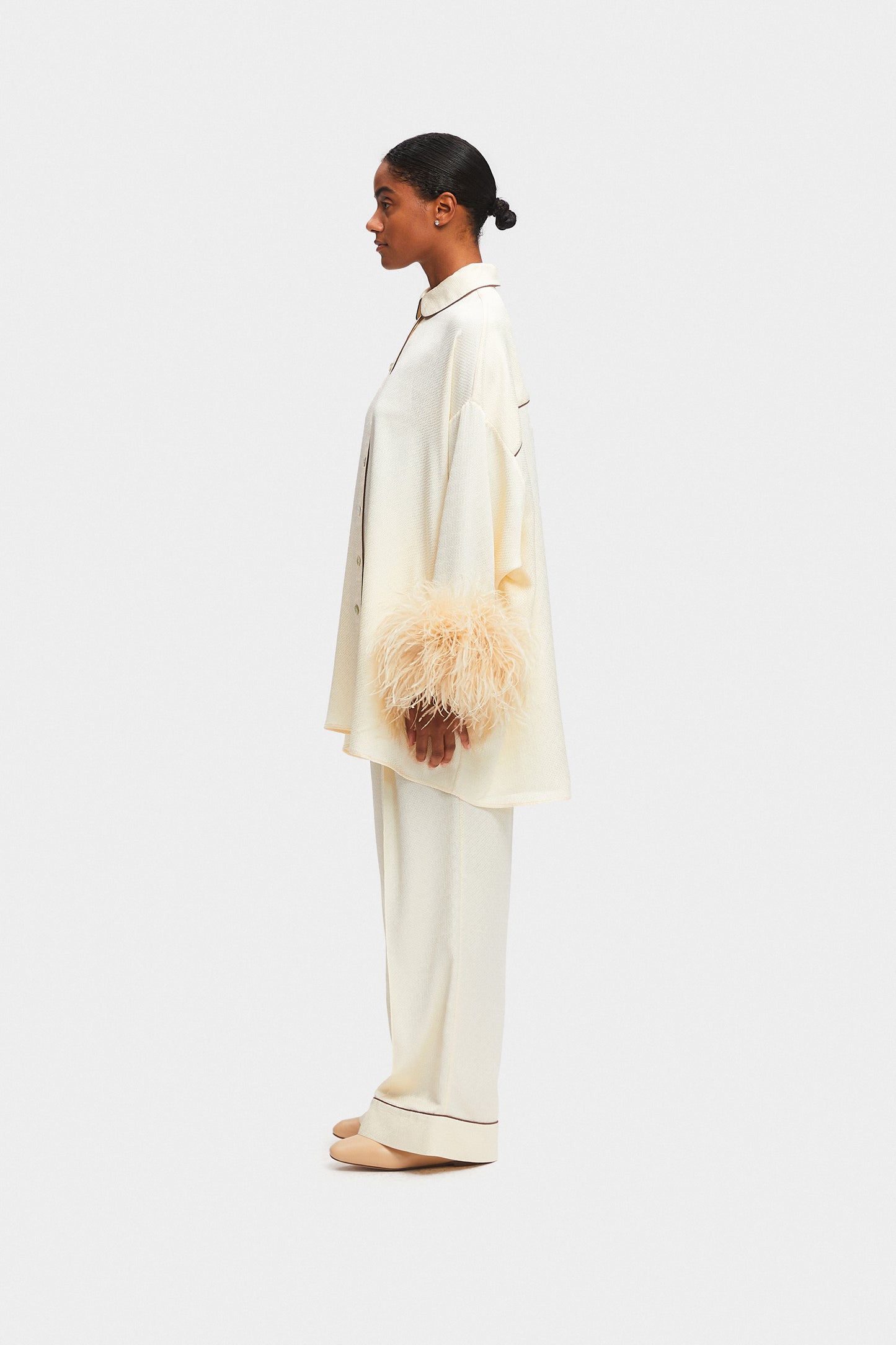Pastelle Oversized Jacquard Shirt Dress in Pearl
