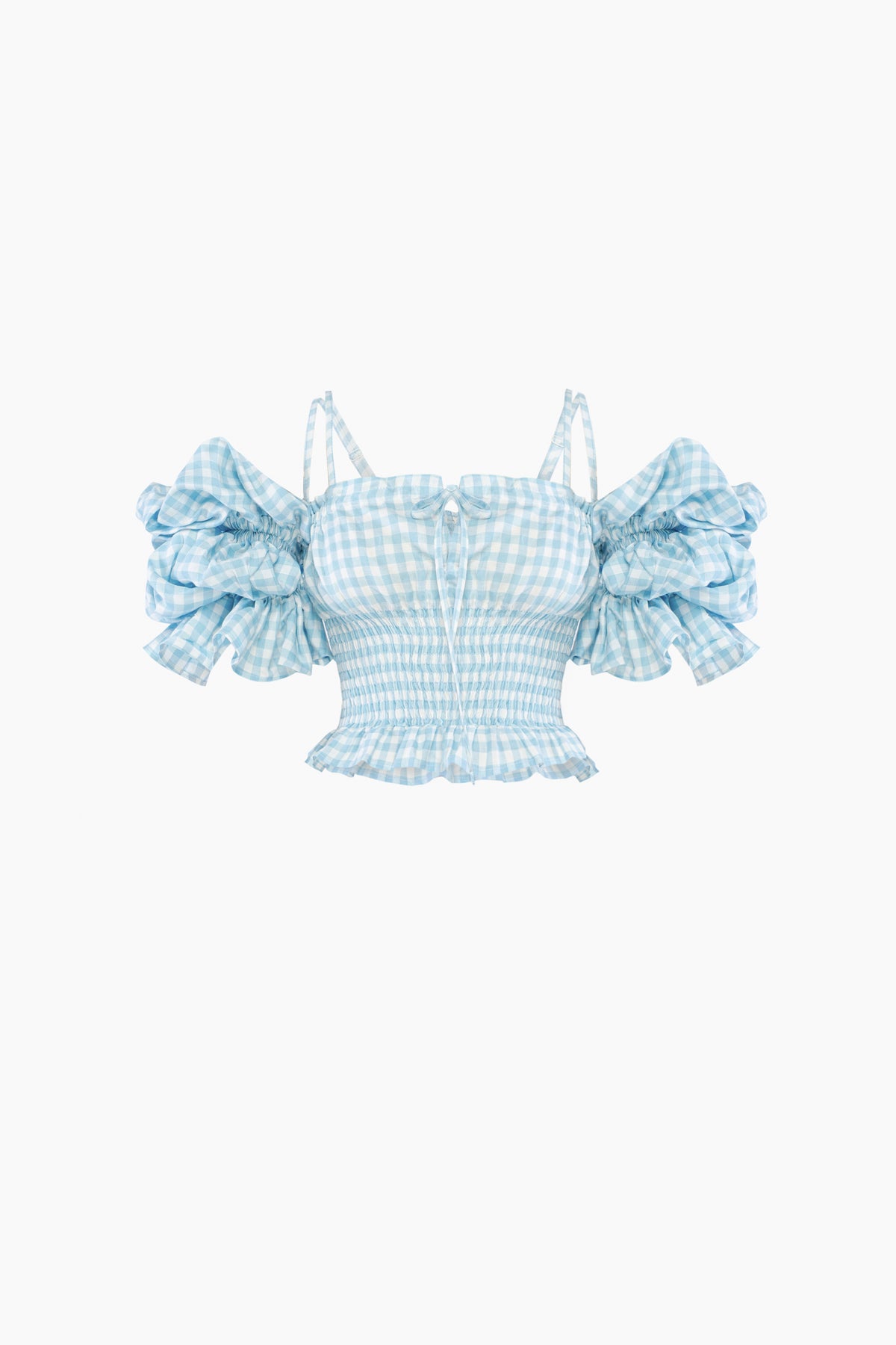 Arle Ruffled Linen Top in Blue Vichy