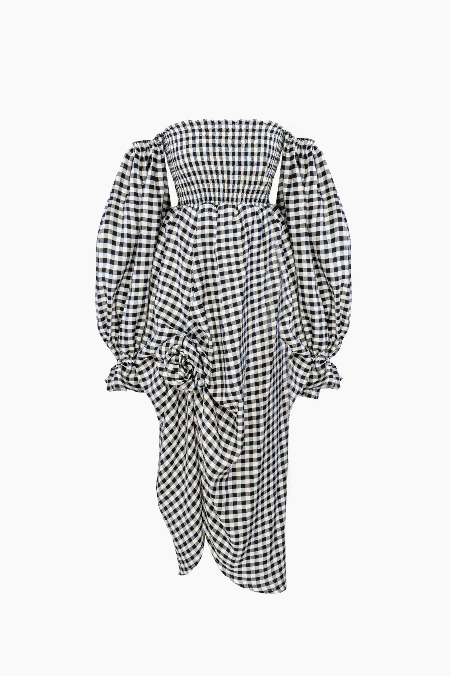 Atlanta Linen Dress with Rose Detail in Black Vichy