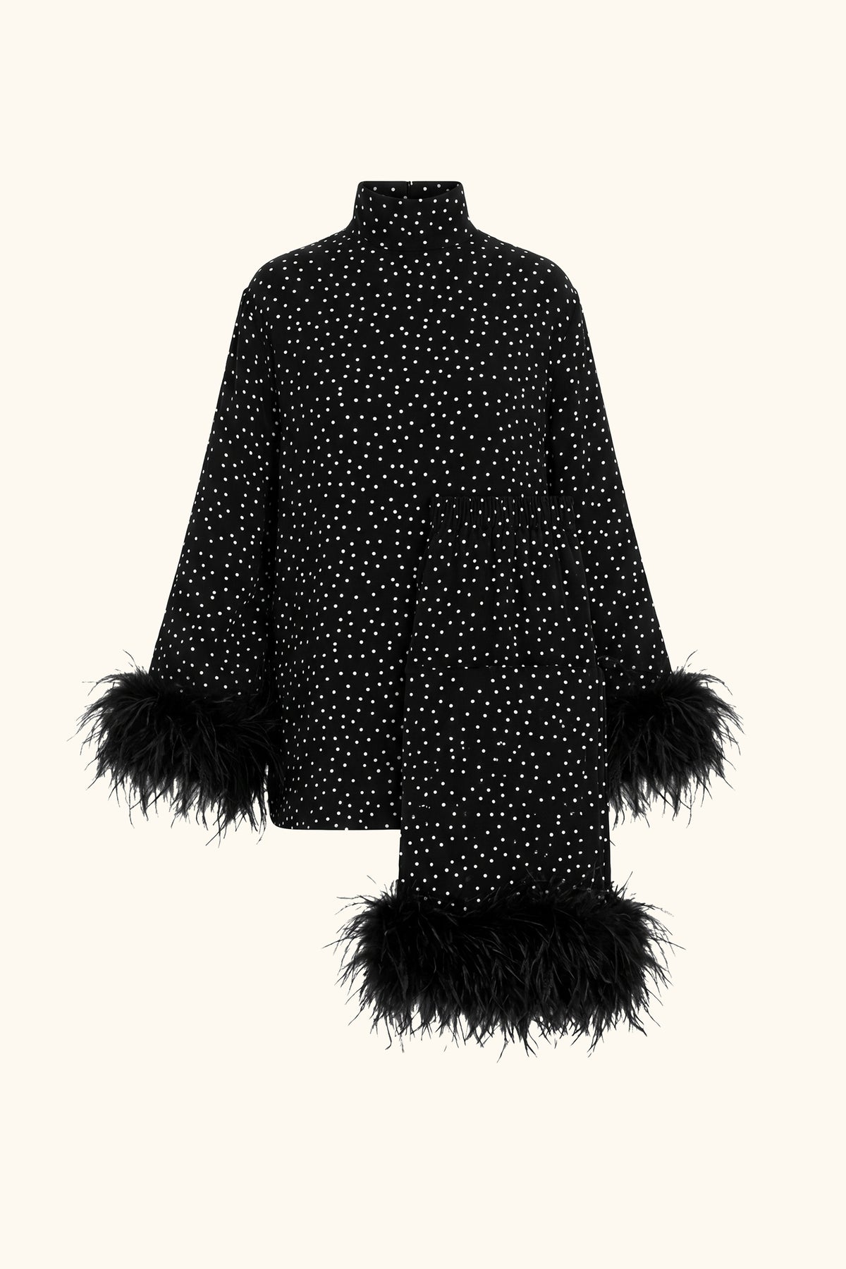 Black Tie Pajama with Detachable Feathers in Black and White Polka Dot