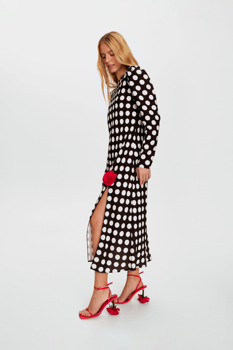 Donna Maxi Dress in Black Polka Dot
