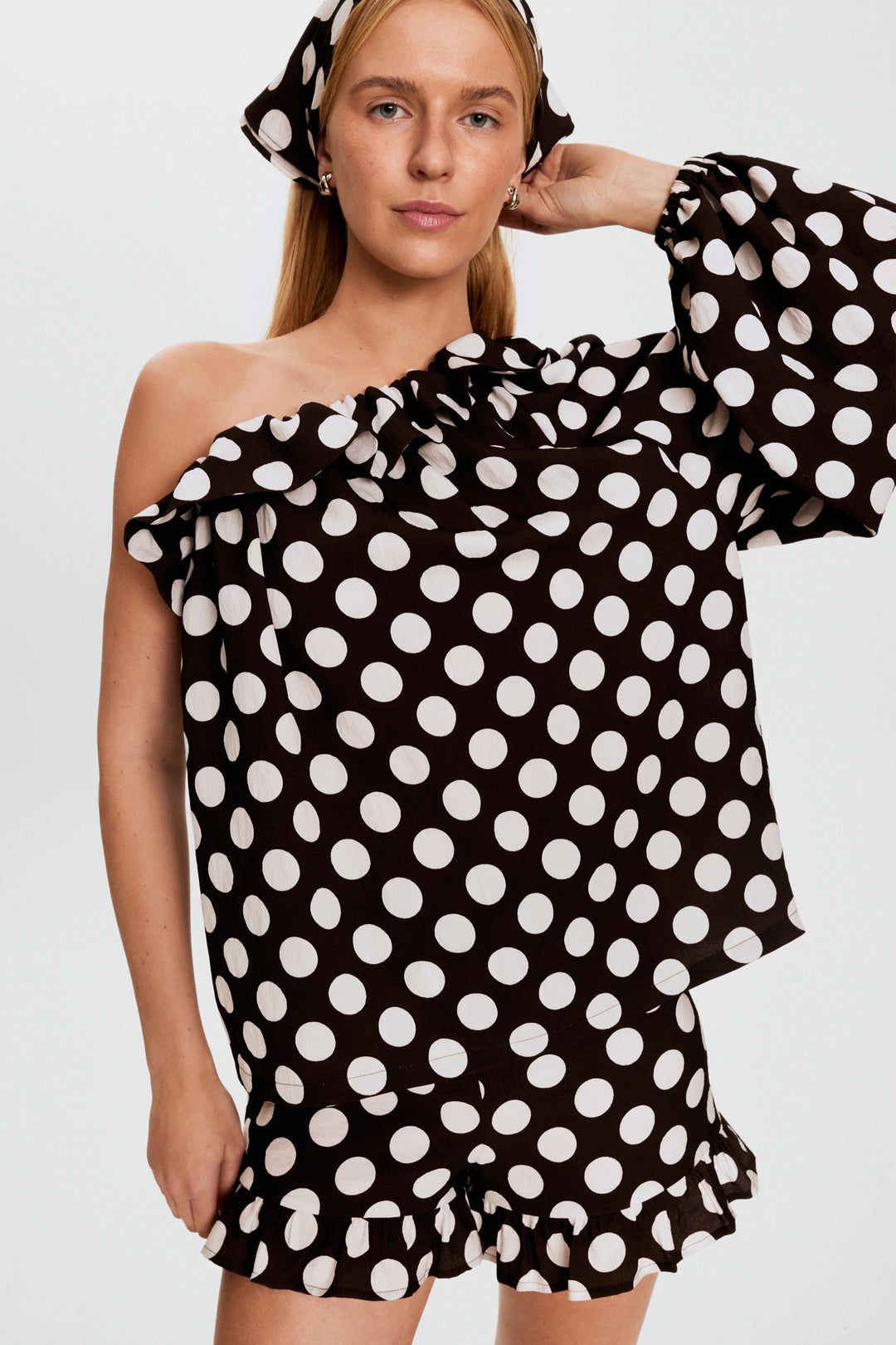 Gaia Soft Viscose Top in Black Polka Dot