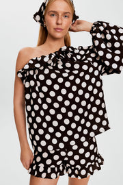 Gaia Soft Viscose Top in Black Polka Dot