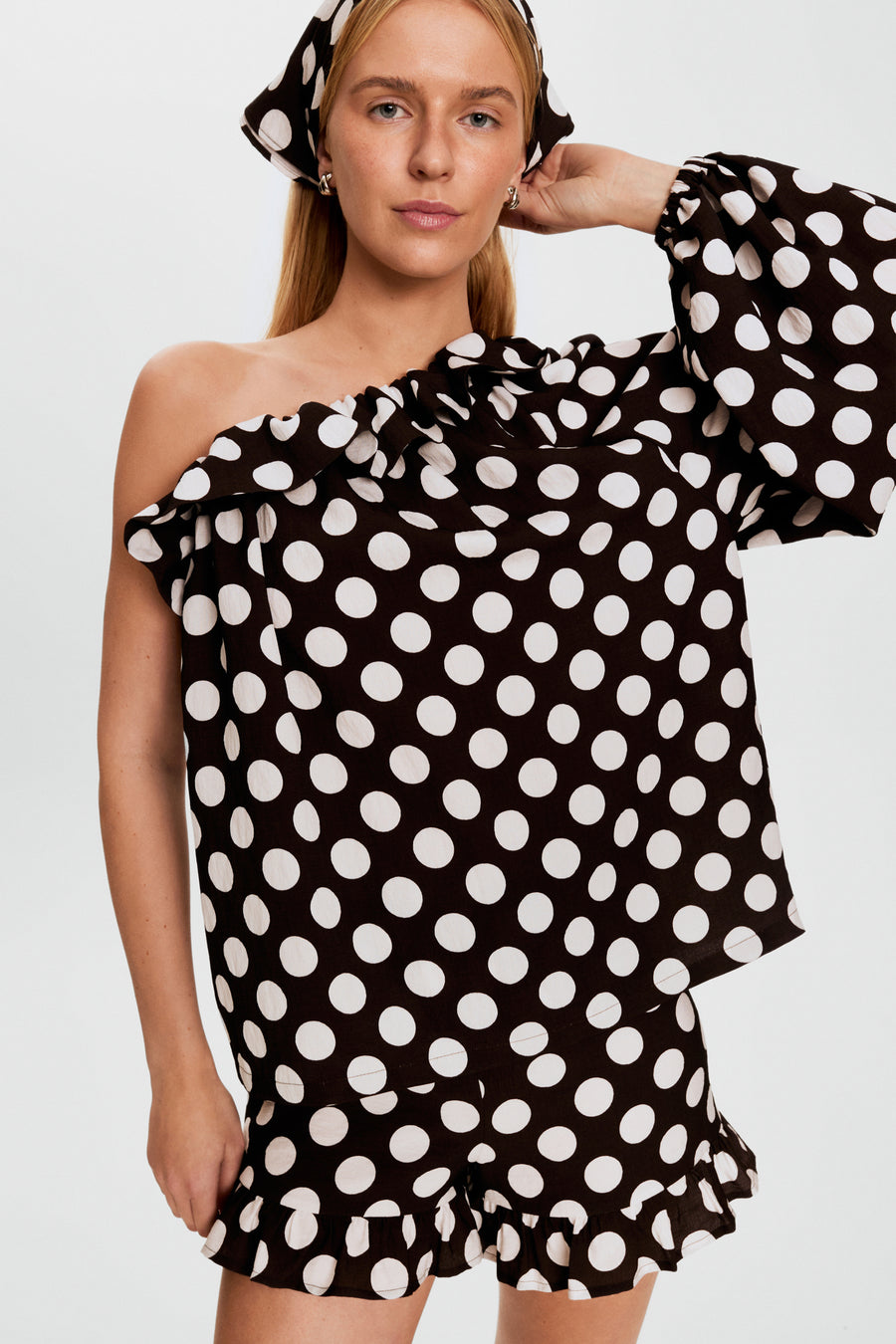 Gaia Soft Viscose Top in Black Polka Dot