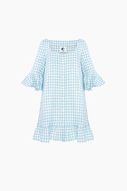 Marseille Linen Mini Dress in Blue Vichy