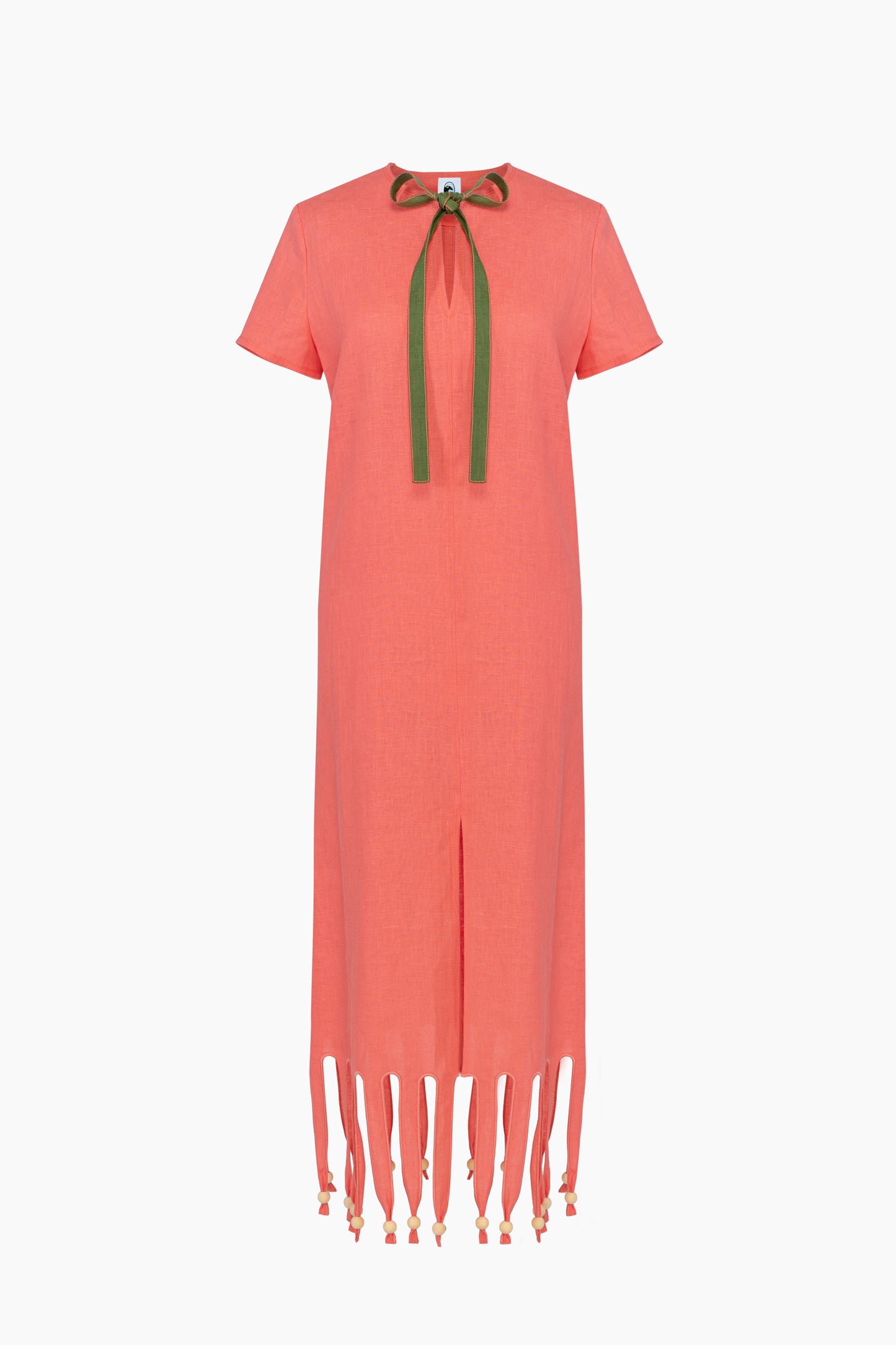 Lambada Fringed Linen Maxi Dress in Strawberry