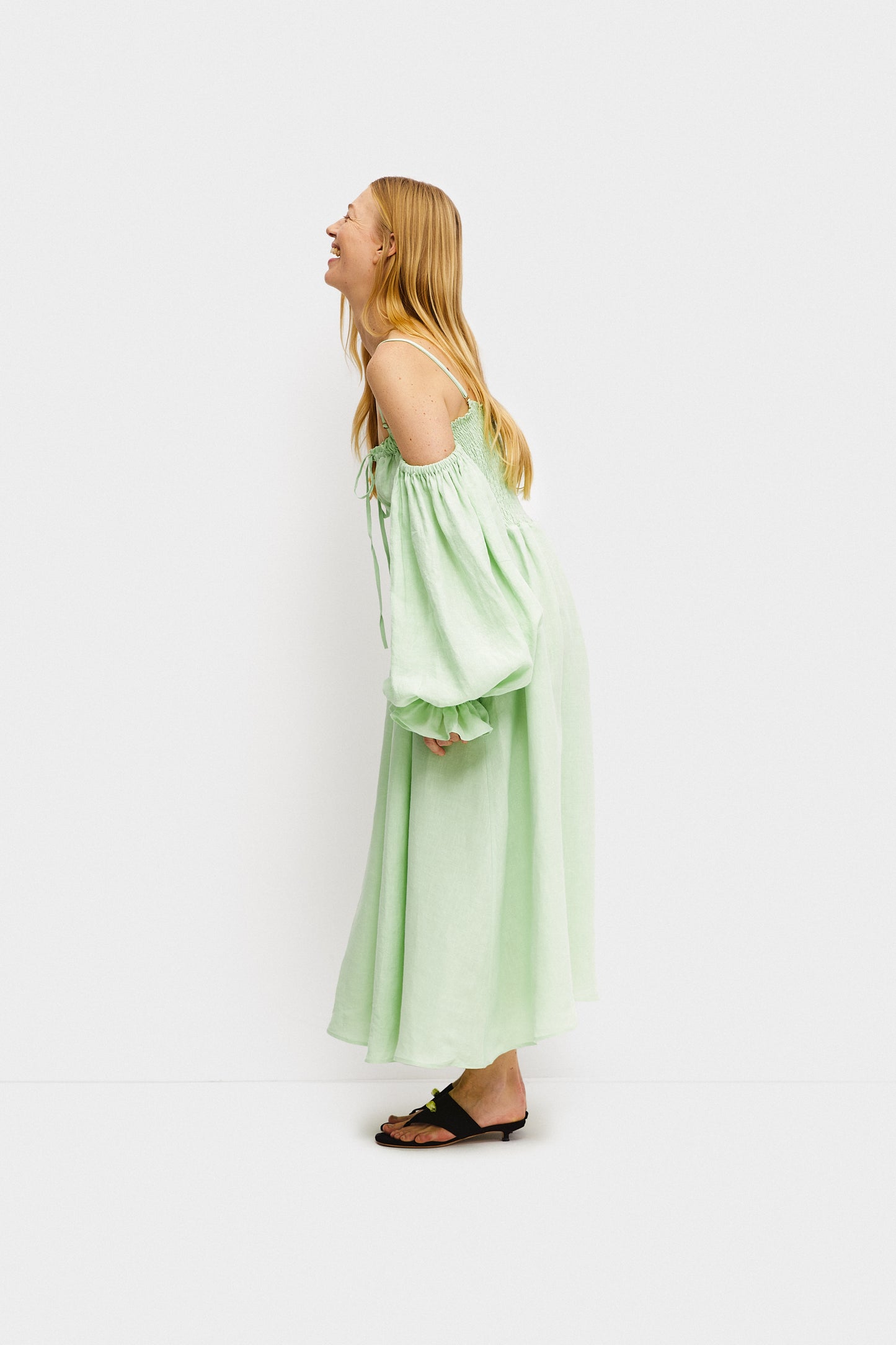 Cancan Linen Maxi Dress in Green