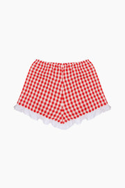 Puff Linen Lounge Shorts with Headscarf in Red Vichy