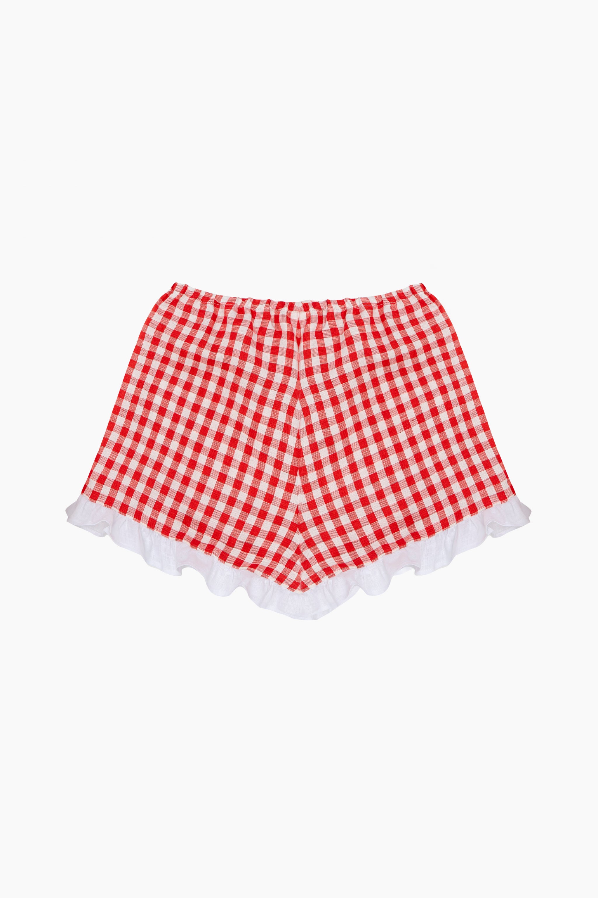 Puff Linen Lounge Shorts with Headscarf in Red Vichy