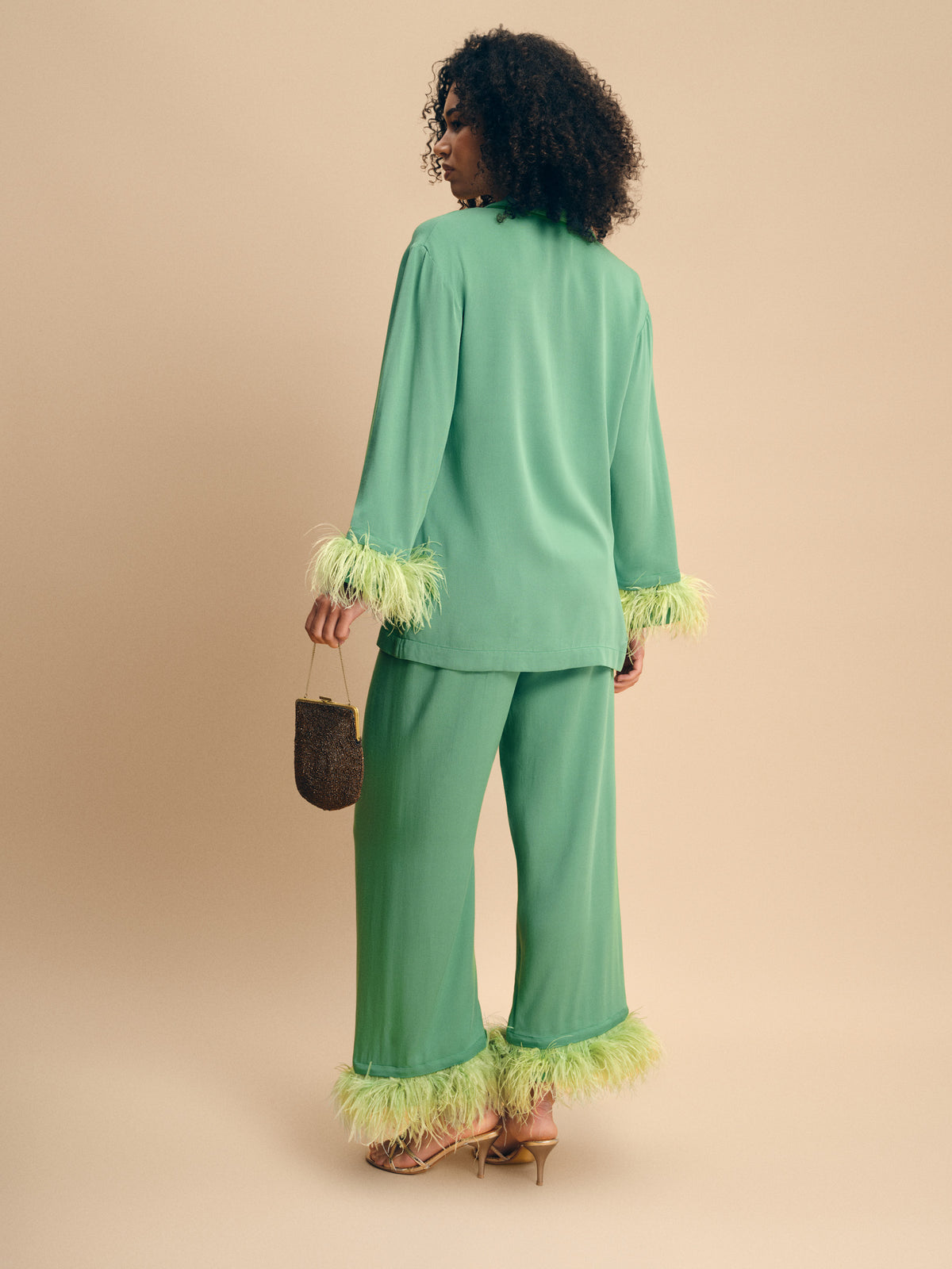 Party Pajama Set in Green with Mint Detachable Feathers