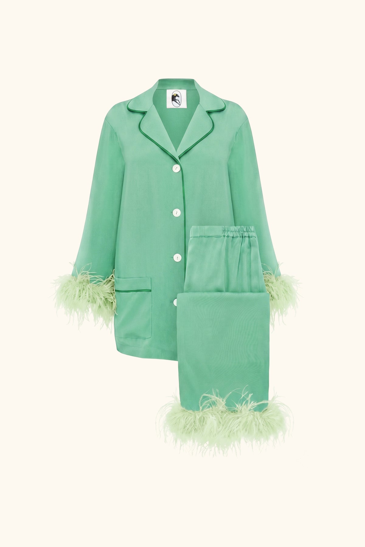 Party Pajama Set in Green with Mint Detachable Feathers