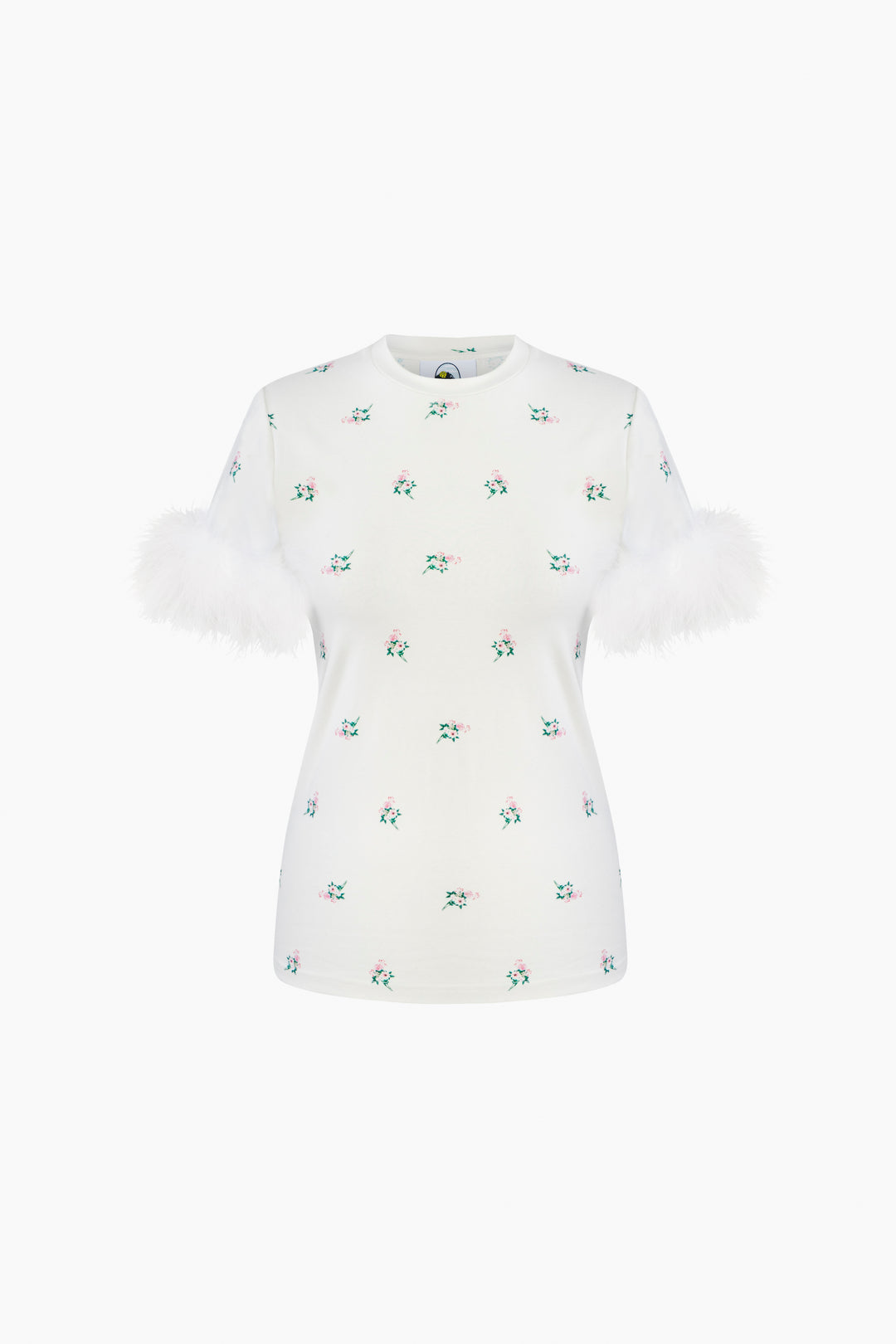 Stretch-cotton Jersey T-Shirt with Detachable Feathers in Bouquets