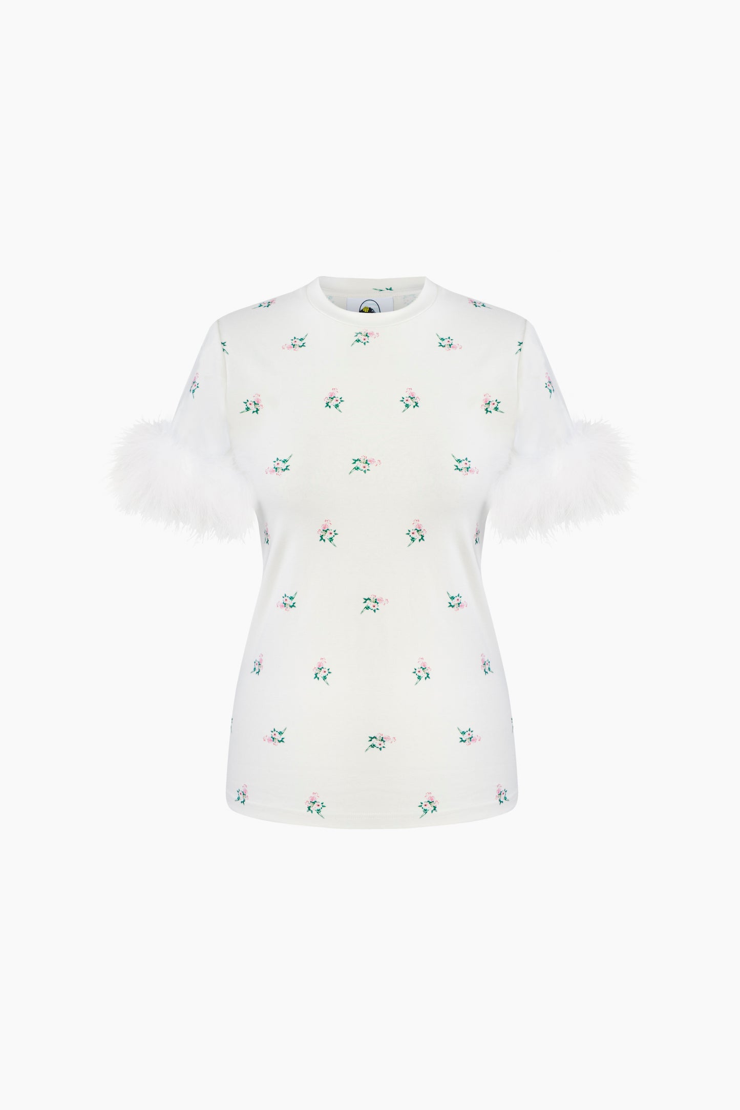 Stretch-cotton Jersey T-Shirt with Detachable Feathers in Bouquets