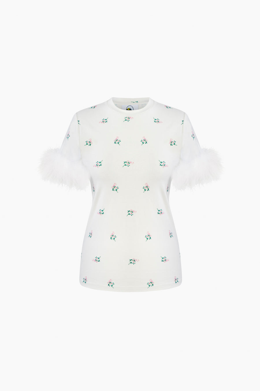 Stretch-cotton Jersey T-Shirt with Detachable Feathers in Bouquets