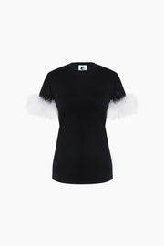 Stretch-cotton Jersey T-Shirt with Detachable Feathers in Black