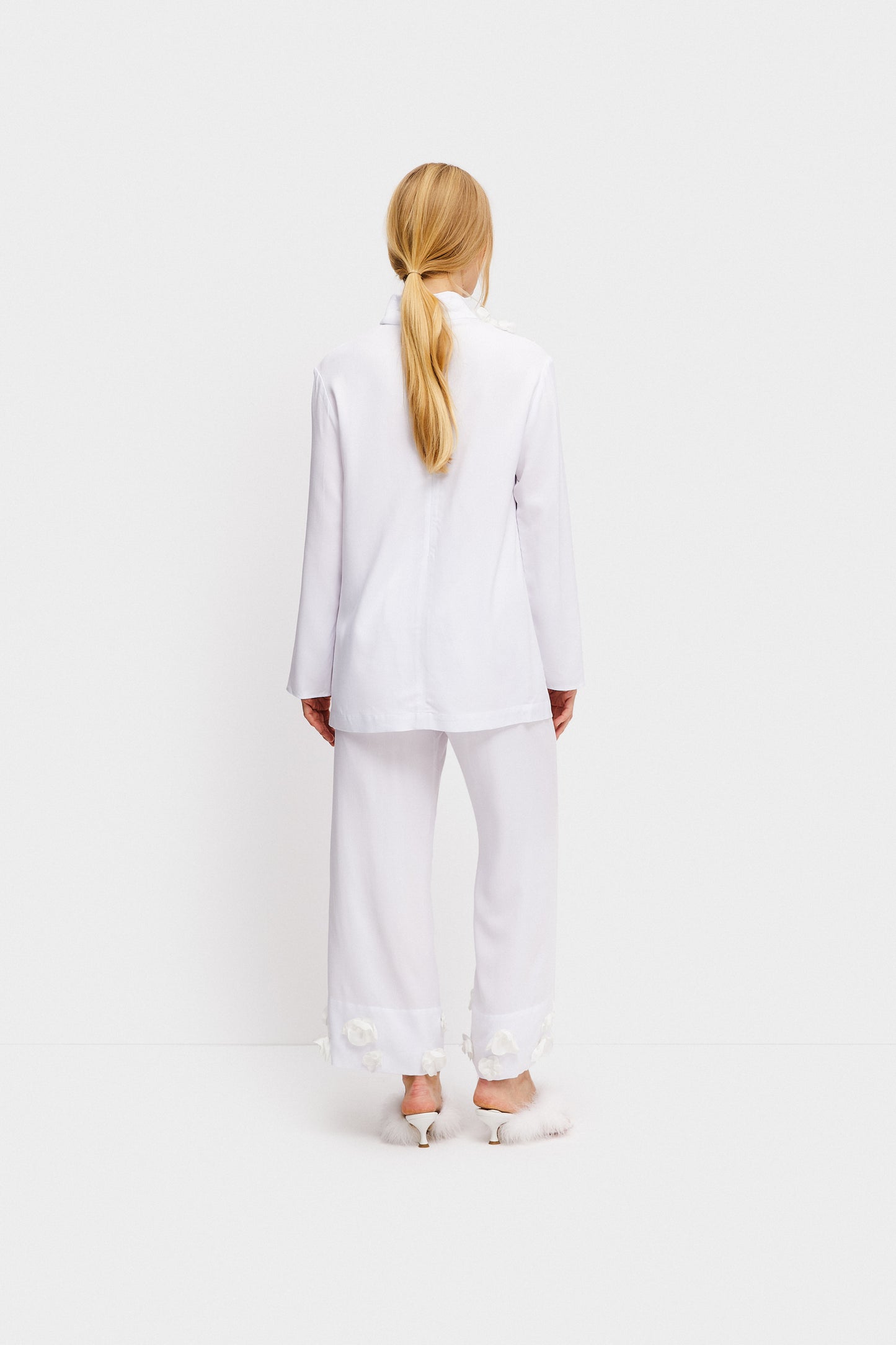 The Bloom Black Tie Pajamas Set with Pants in White