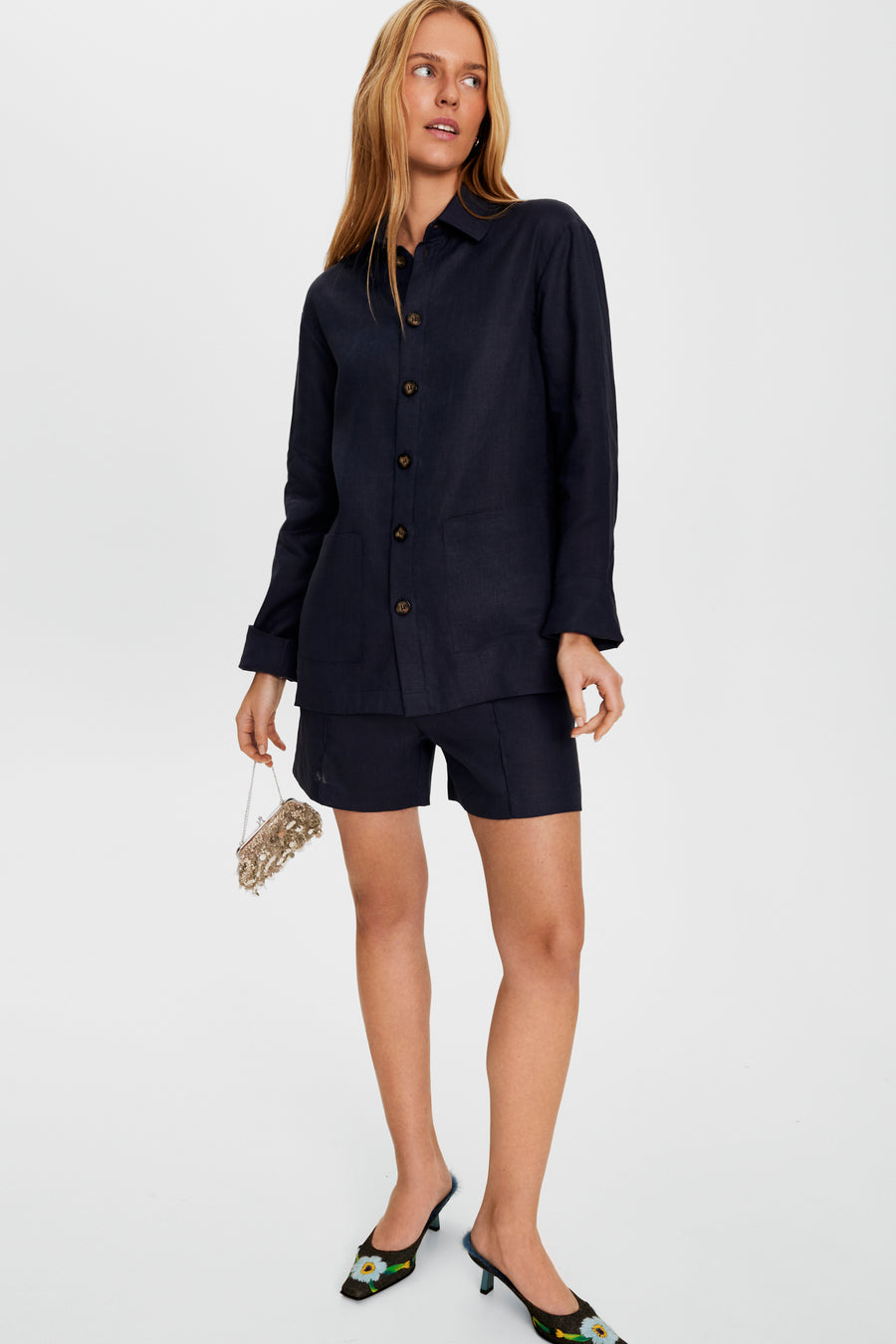 Unisex Linen Shorts in Navy