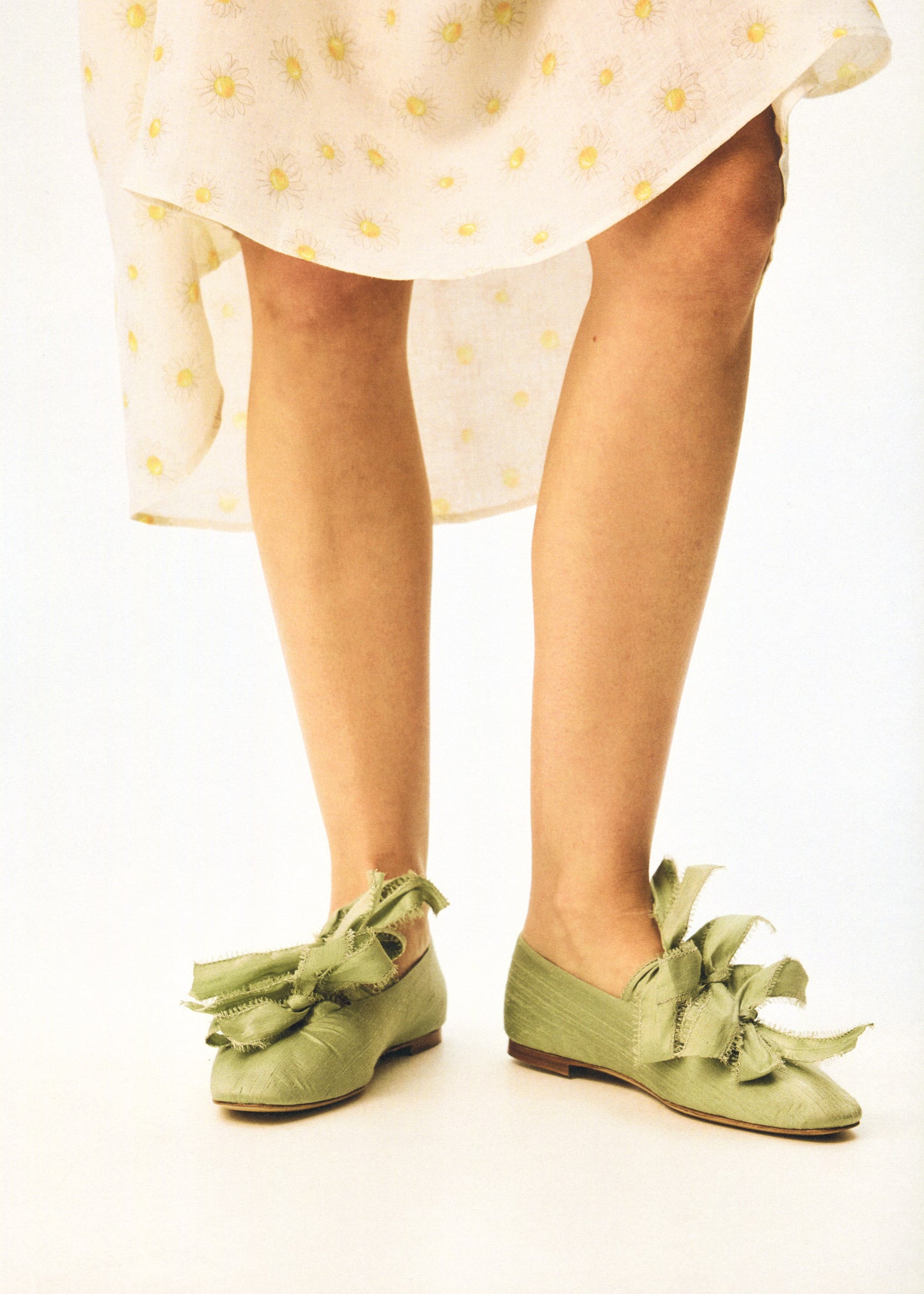 Mille-feuille Silk Flats in Mint Green