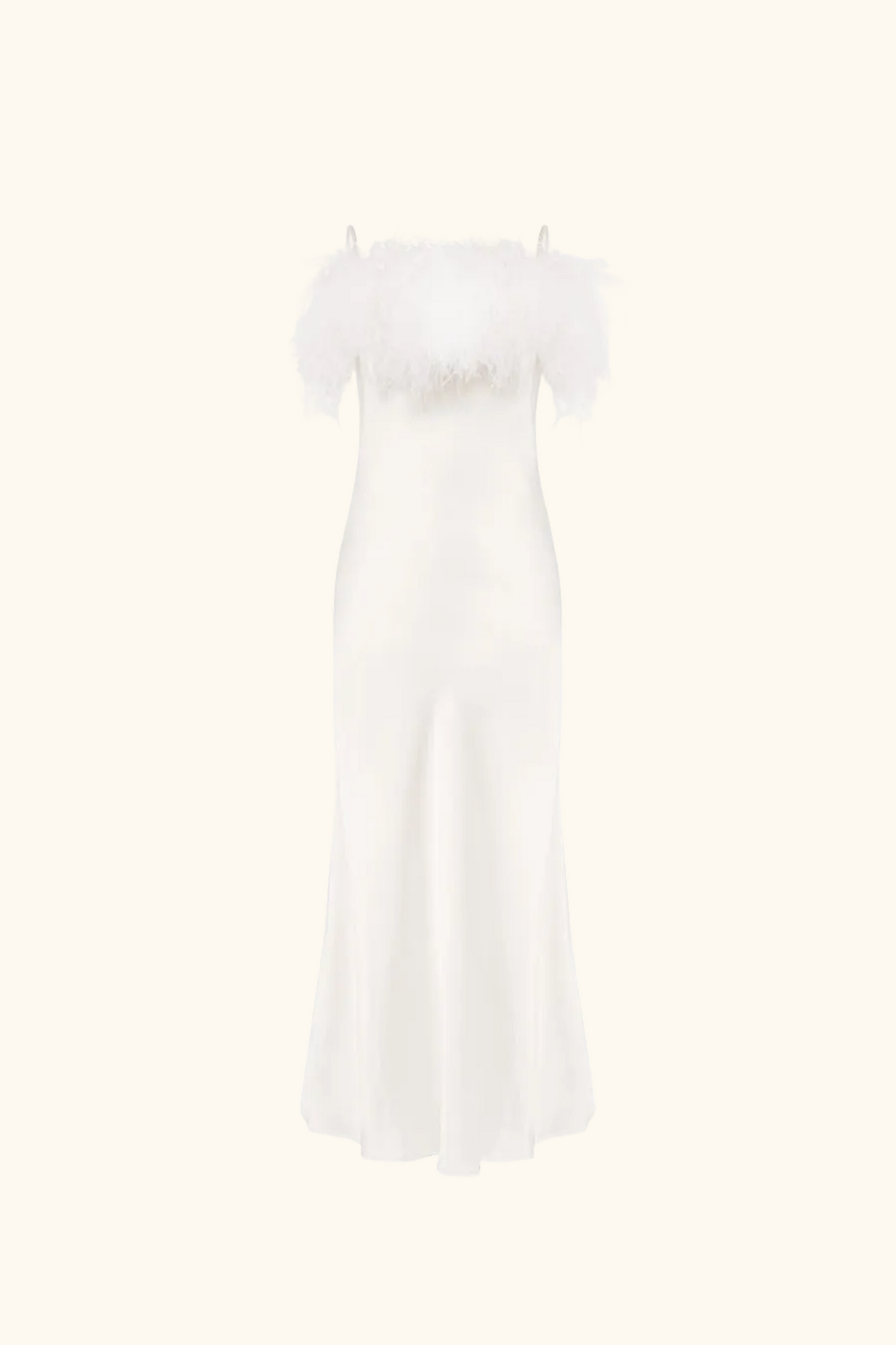 Boheme Slip Dress with Feathers in White