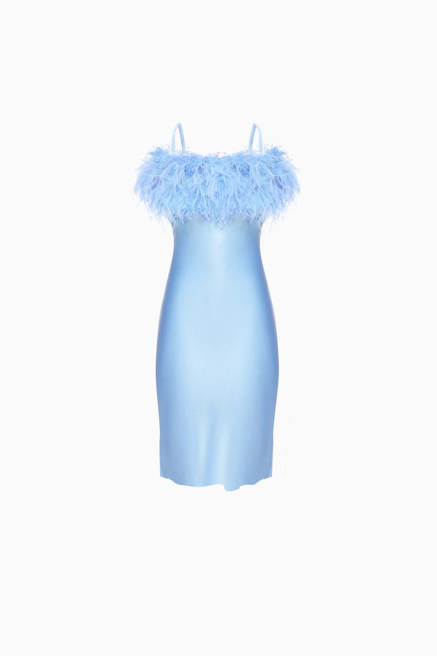 Boheme Mini Dress with Feathers in Light Blue