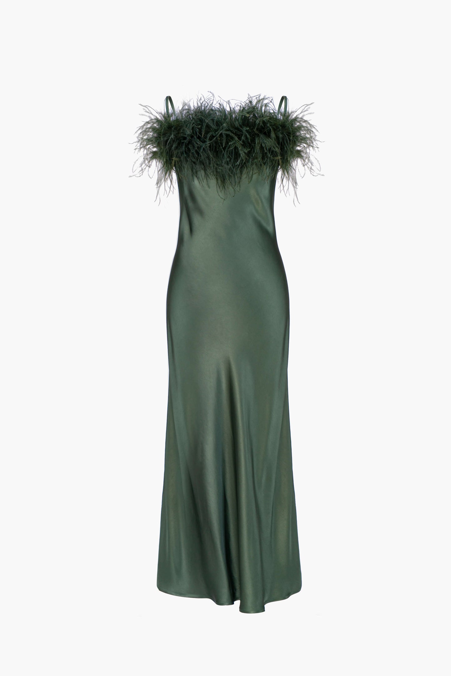 Boheme Feather Trimmed Ecovero™ Satin Dress in Green
