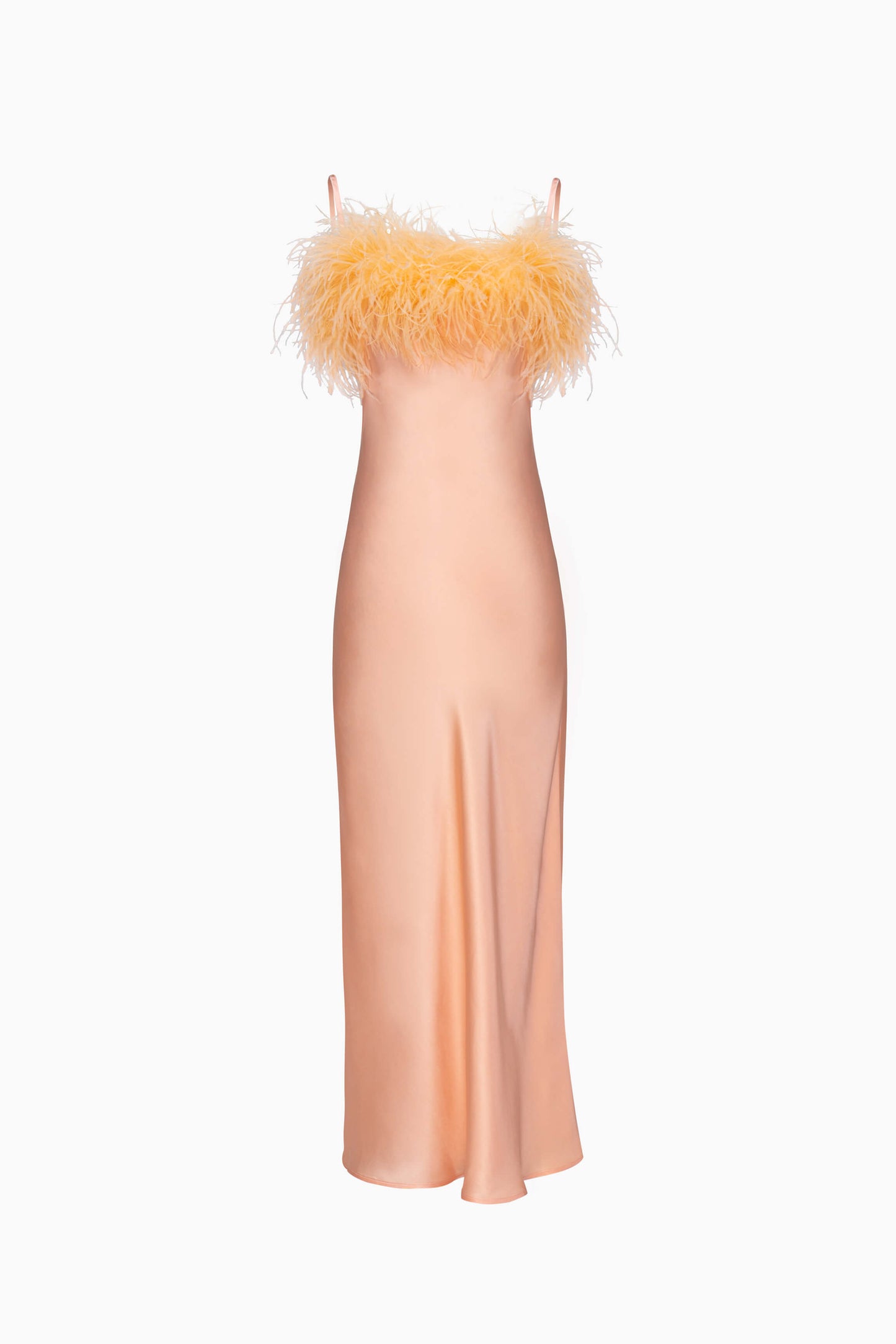 Boheme Slip Dress with Feathers in Light Peach