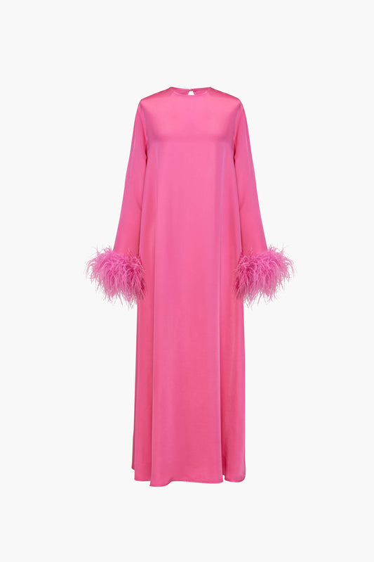 Suzi Maxi Dress with Detachable Feathers in Hot Pink